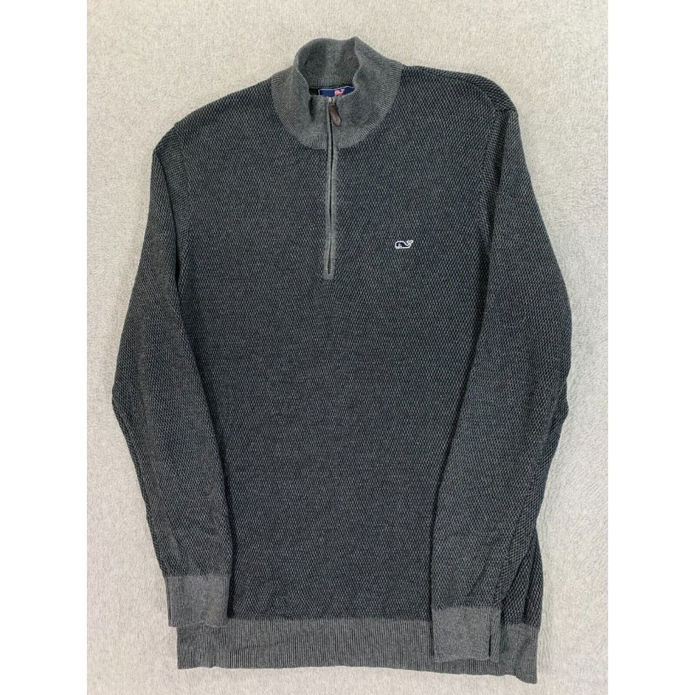 Vineyard Vines‎ Cotton Blend Quarter Zip Pullover Sweater (Men's Medium) Gray